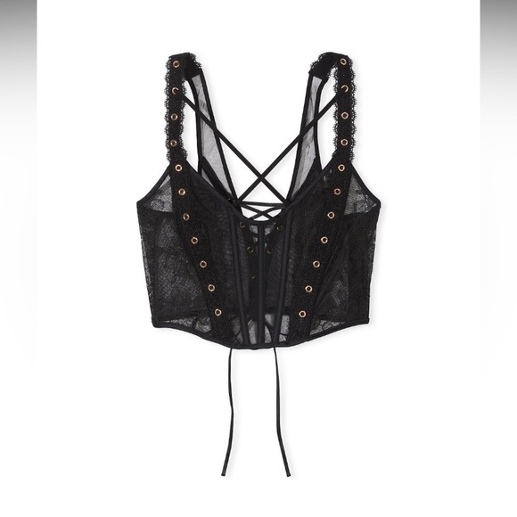 Victoria’s Secret Corset Top S Black Lace Grommet Strappy Festival NWT - Picture 4 of 7